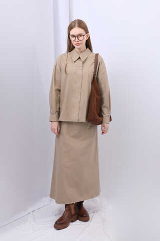 Süveterli Gömlek Etek Takım Camel - 6