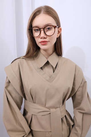 Süveterli Gömlek Etek Takım Camel - 13