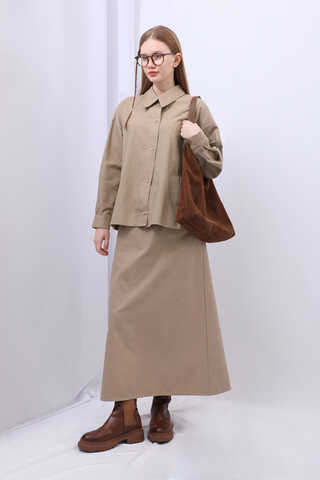 Süveterli Gömlek Etek Takım Camel - 7