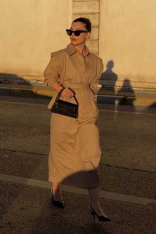 Süveterli Gömlek Etek Takım Camel - 3