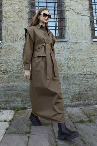 Süveterli Gömlek Etek Takım Kahverengi - 10