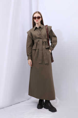 Süveterli Gömlek Etek Takım Kahverengi - 13