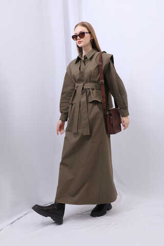 Süveterli Gömlek Etek Takım Kahverengi - 15