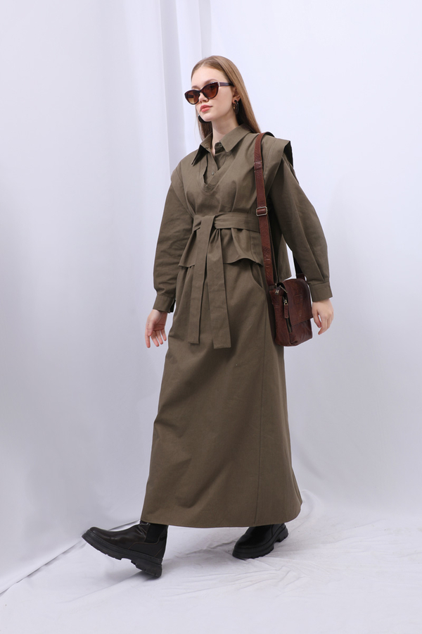 Süveterli Gömlek Etek Takım Kahverengi - 15