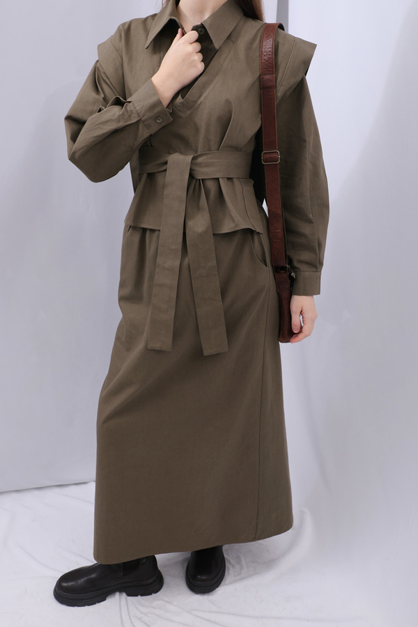 Süveterli Gömlek Etek Takım Kahverengi - 12