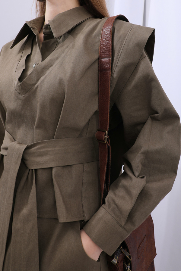 Süveterli Gömlek Etek Takım Kahverengi - 17