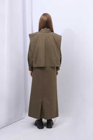 Süveterli Gömlek Etek Takım Kahverengi - 18