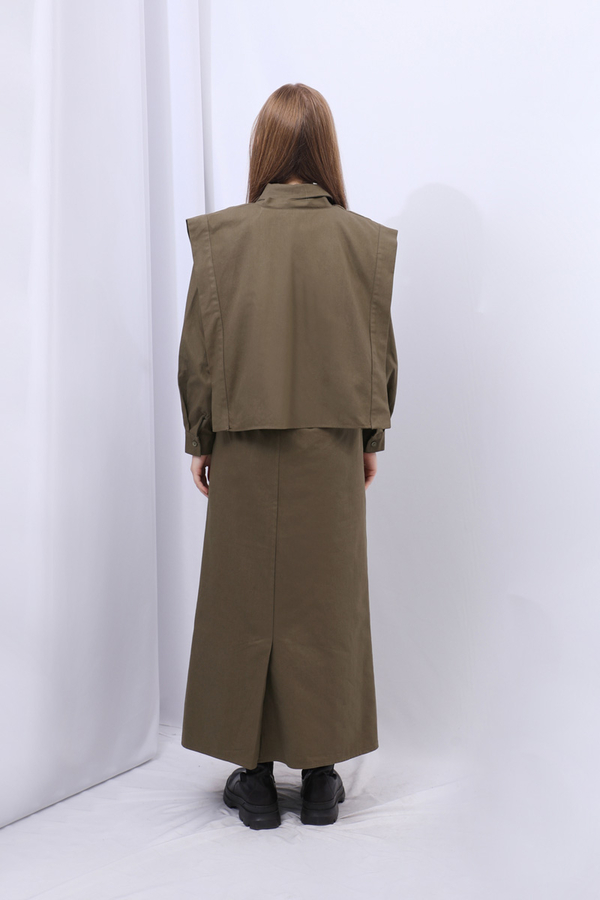 Süveterli Gömlek Etek Takım Kahverengi - 18