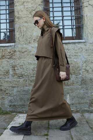 Süveterli Gömlek Etek Takım Kahverengi - 5