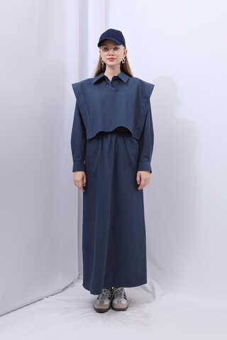 Süveterli Gömlek Etek Takım Lacivert - 6