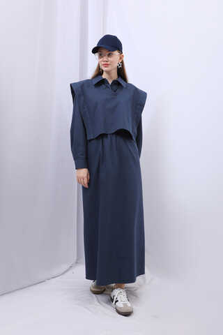 Süveterli Gömlek Etek Takım Lacivert - 7