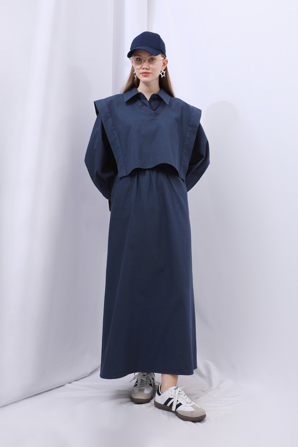 Süveterli Gömlek Etek Takım Lacivert - 8