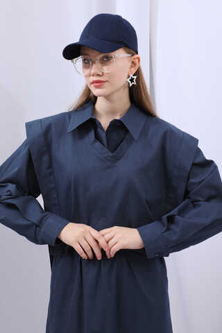 Süveterli Gömlek Etek Takım Lacivert - 9