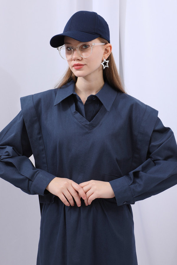 Süveterli Gömlek Etek Takım Lacivert - 9