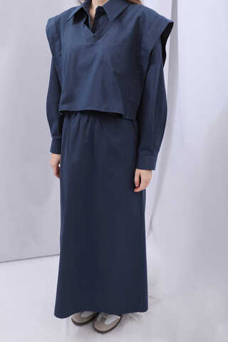 Süveterli Gömlek Etek Takım Lacivert - 10