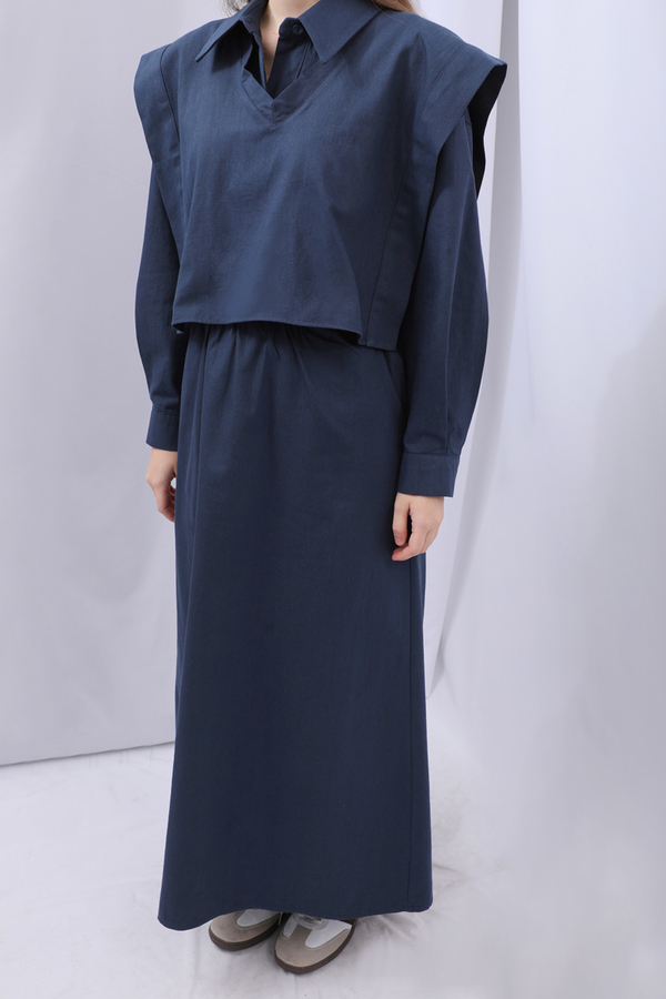 Süveterli Gömlek Etek Takım Lacivert - 10