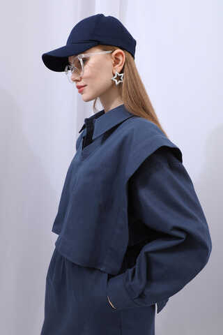 Süveterli Gömlek Etek Takım Lacivert - 11