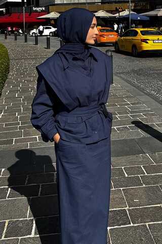 Süveterli Gömlek Etek Takım Lacivert - 4