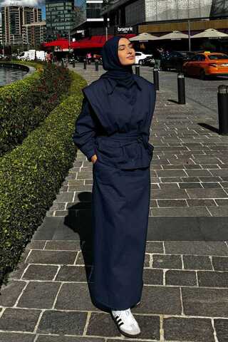 Süveterli Gömlek Etek Takım Lacivert - 1