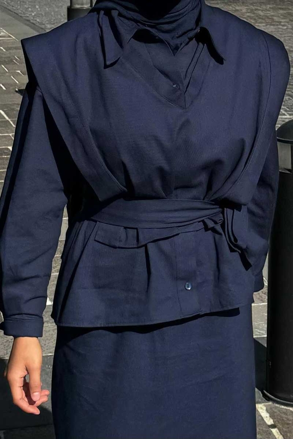 Süveterli Gömlek Etek Takım Lacivert - 2