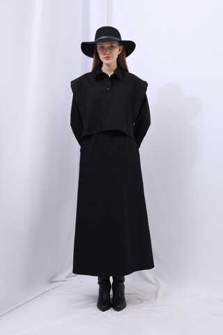 Süveterli Gömlek Etek Takım Siyah - 3