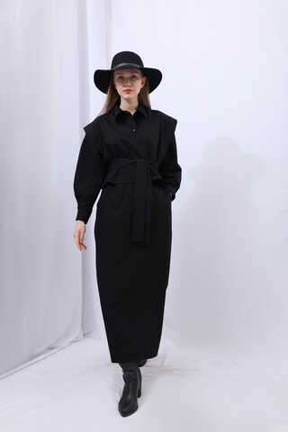 Süveterli Gömlek Etek Takım Siyah - 5