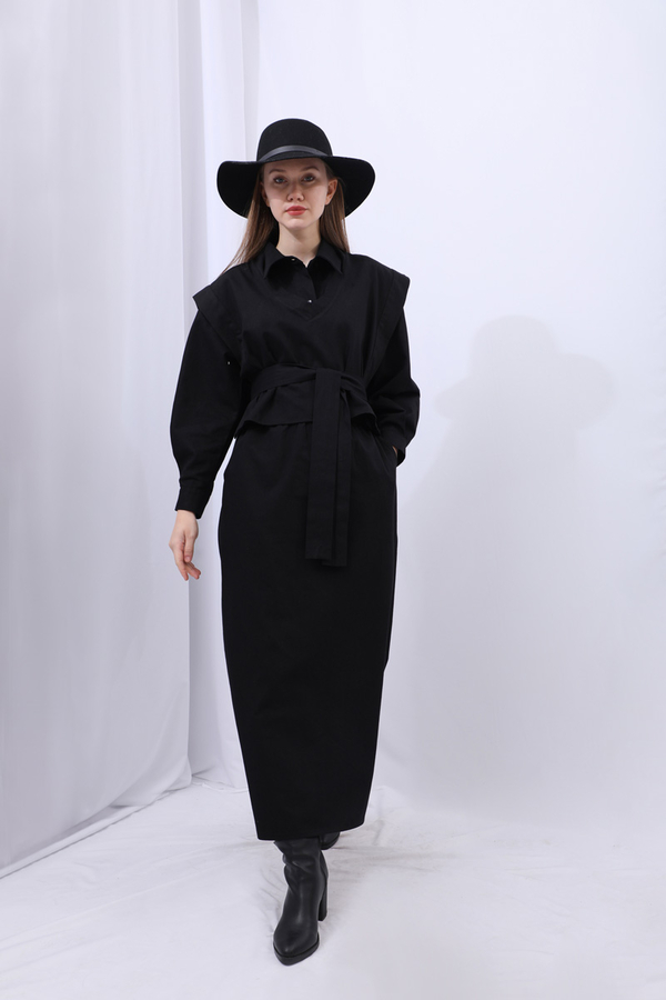 Süveterli Gömlek Etek Takım Siyah - 5