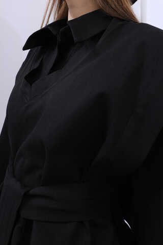 Süveterli Gömlek Etek Takım Siyah - 8