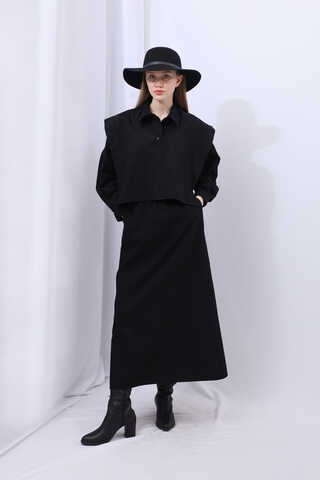 Süveterli Gömlek Etek Takım Siyah - 2