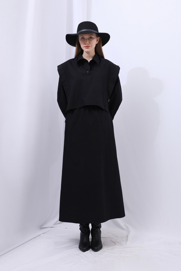 Süveterli Gömlek Etek Takım Siyah - 3