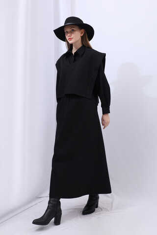 Süveterli Gömlek Etek Takım Siyah - 4