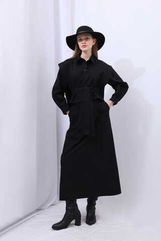 Süveterli Gömlek Etek Takım Siyah - 1