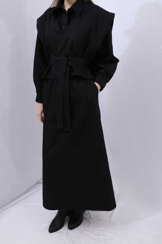 Süveterli Gömlek Etek Takım Siyah - 6