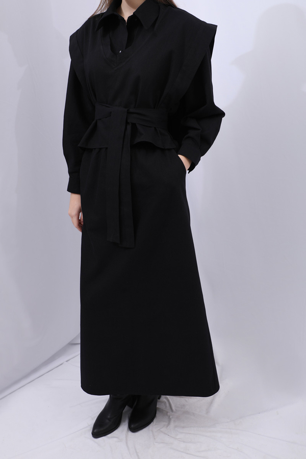 Süveterli Gömlek Etek Takım Siyah - 6