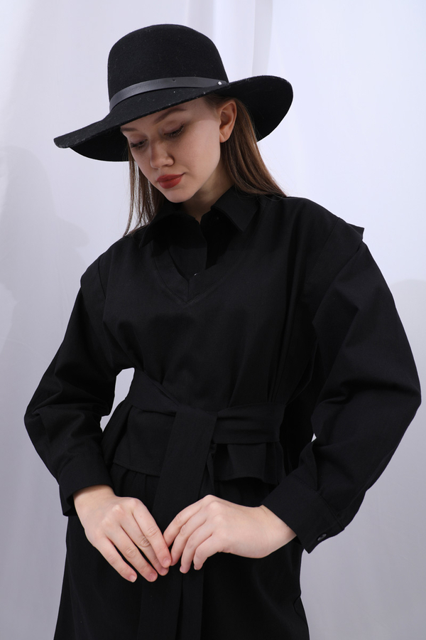 Süveterli Gömlek Etek Takım Siyah - 7