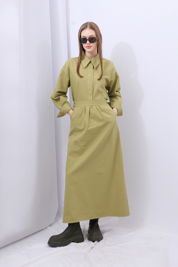 Süveterli Gömlek Etek Takım Yağ Yeşili - 2