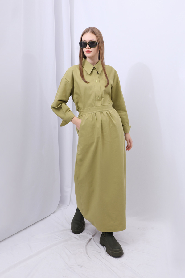 Süveterli Gömlek Etek Takım Yağ Yeşili - 3