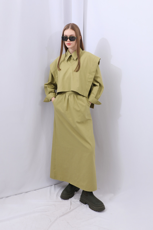 Süveterli Gömlek Etek Takım Yağ Yeşili - 4