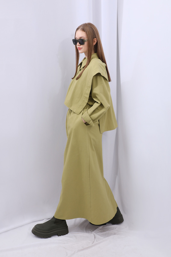 Süveterli Gömlek Etek Takım Yağ Yeşili - 5