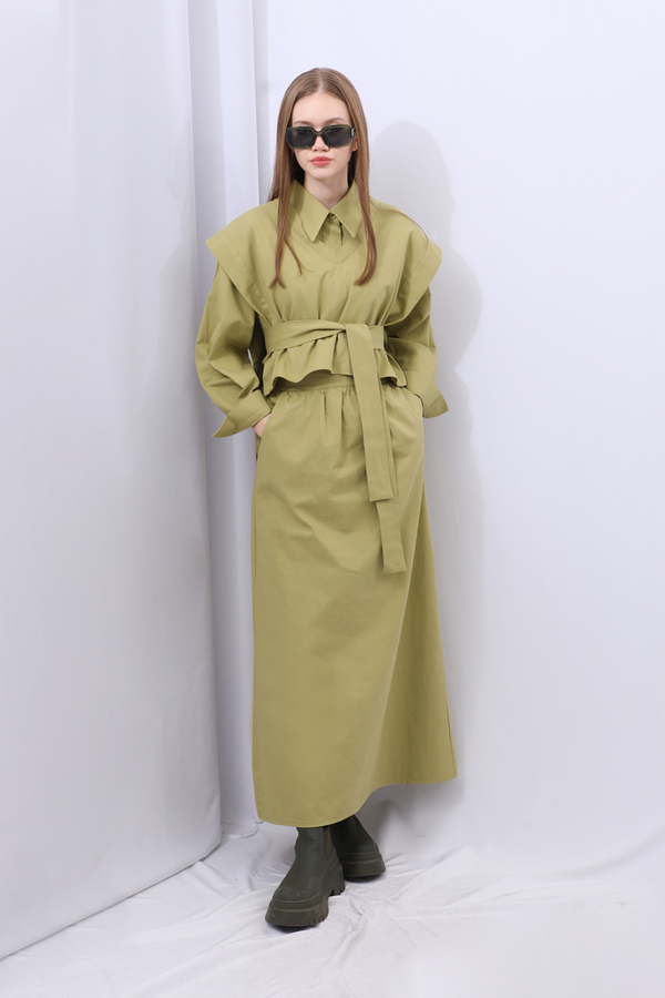 Süveterli Gömlek Etek Takım Yağ Yeşili - 6