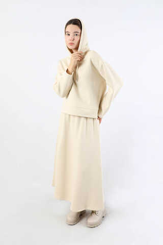 Sweat Kloş Etek Takım Krem - 1