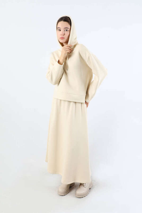 Sweat Kloş Etek Takım Krem - 1