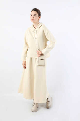 Sweat Kloş Etek Takım Krem - 5