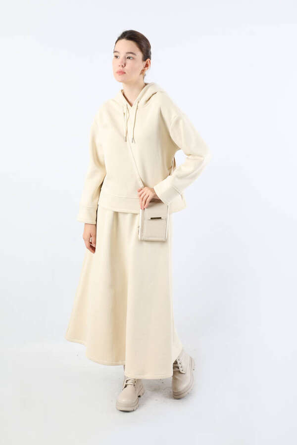 Sweat Kloş Etek Takım Krem - 5