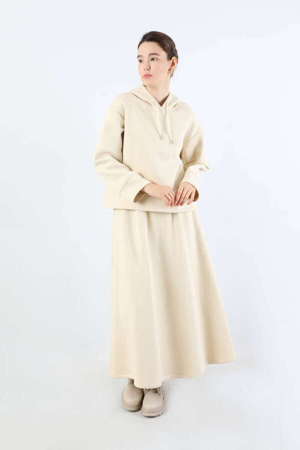 Sweat Kloş Etek Takım Krem - 3