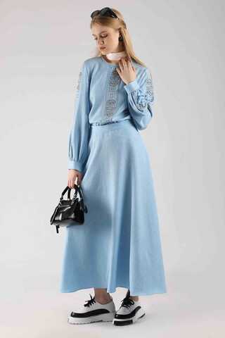 Taş Baskılı Etek Takım Bebe Mavisi - 3