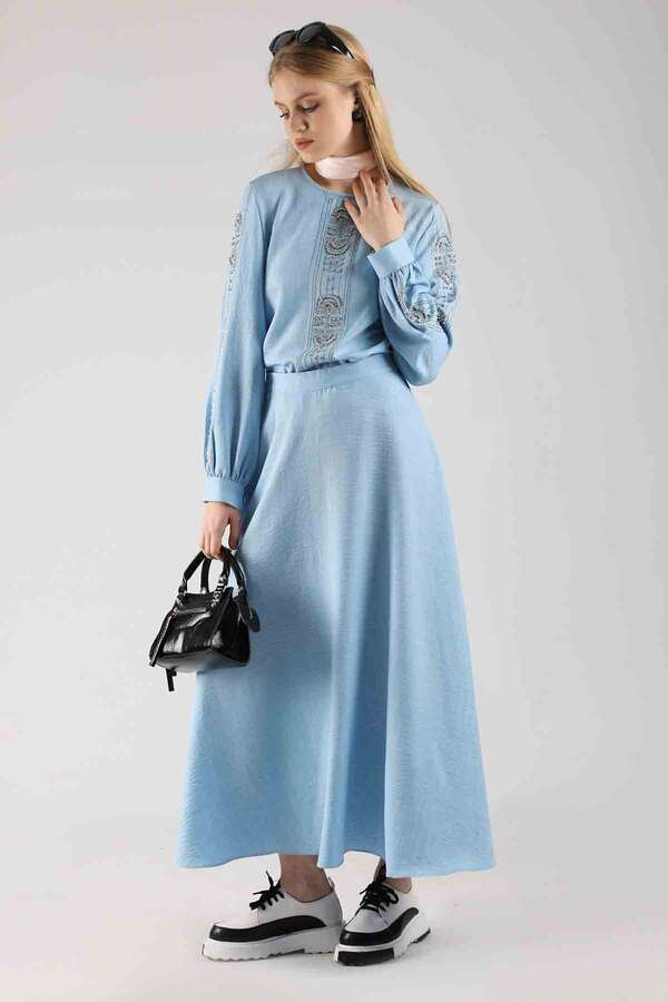 Taş Baskılı Etek Takım Bebe Mavisi - 3