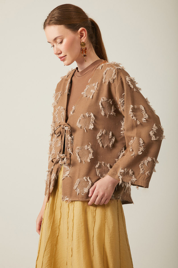 Tassel Detail Kimono Brown - 4