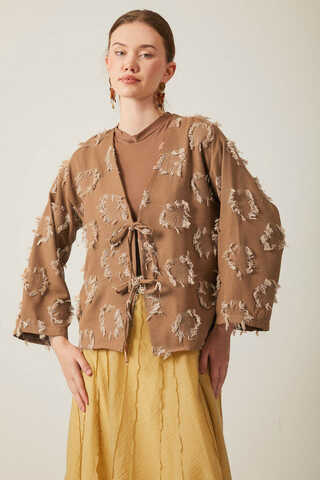 Tassel Detail Kimono Brown - 5