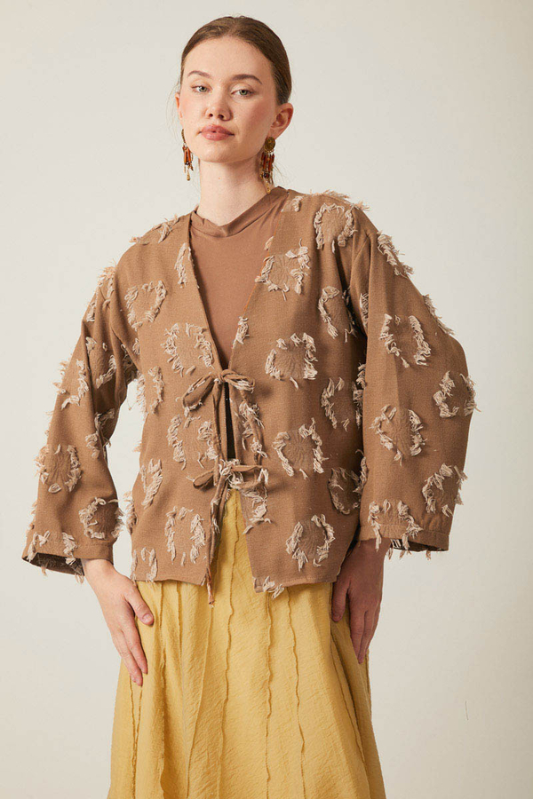 Tassel Detail Kimono Brown - 5